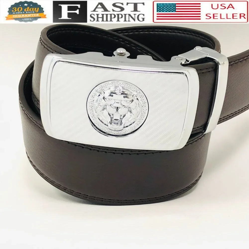 Dark Coffee Belt Automatic Buckle Slide Belts Strep‎ Leather Fit All Classic New
